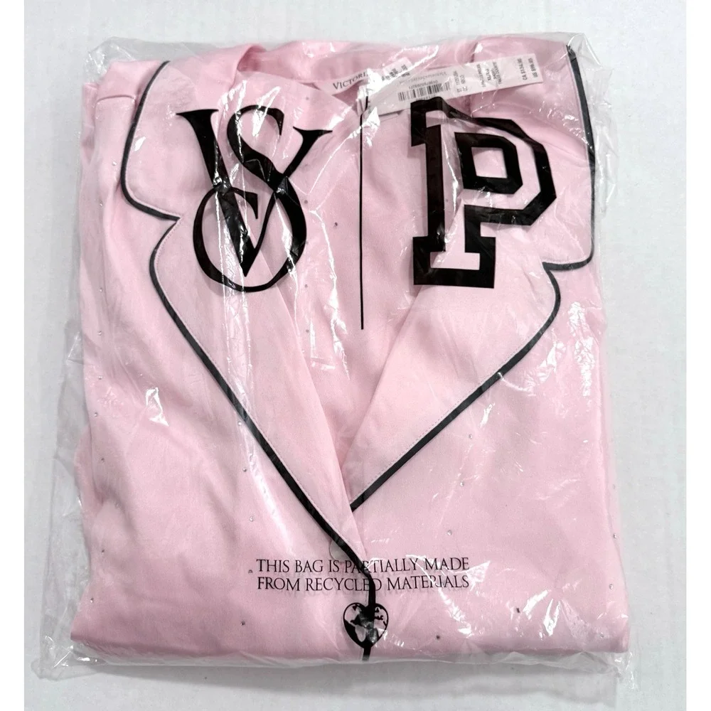 VICTORIA'S SECRET Pajama Women XL Long PJ Set Light Pink Chiffon Satin Sequin